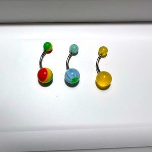 Lot of 3 Belly Button Rings - Jamaica/Pot Leaf/Translucent Yellow